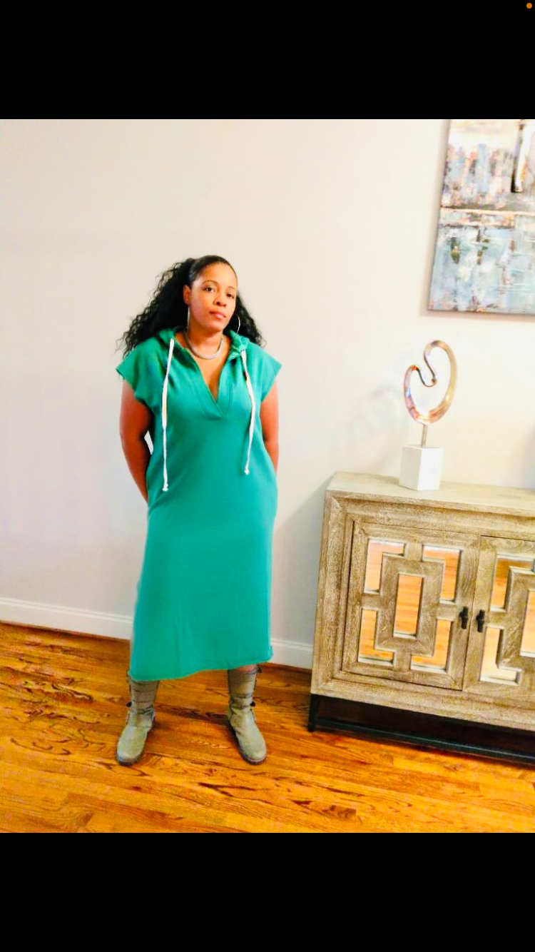 Hillary Hooded Sleeveless Cut Out Shirt Dress Green