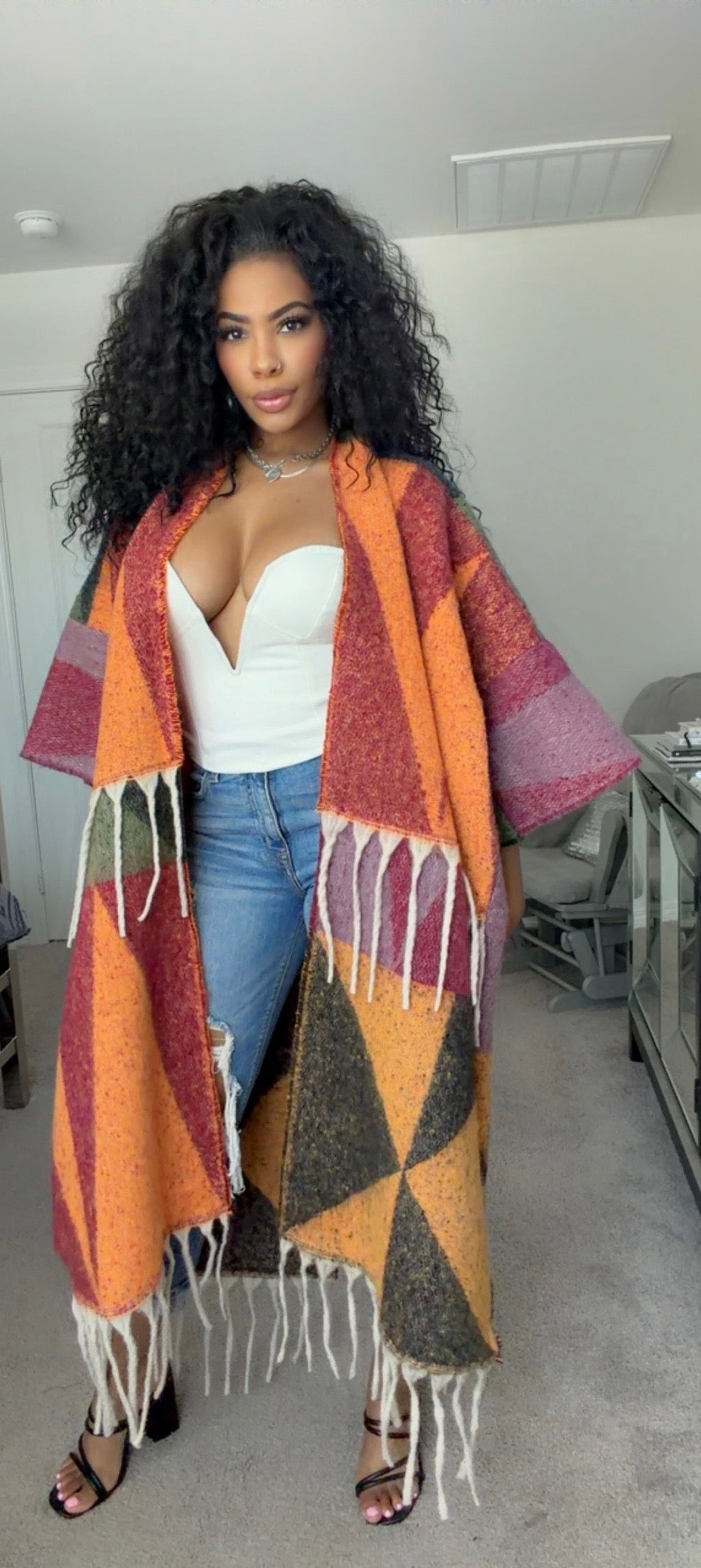 Jen Fringe Cardigan (Yellow/Green Multcolor)