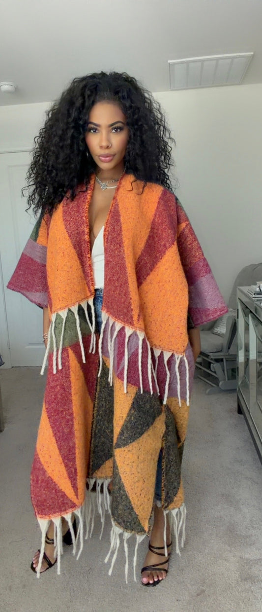 Jen Fringe Cardigan (Yellow/Green Multcolor)